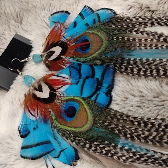 Feather earrings with authentic turquoise - Picture 7 of 7